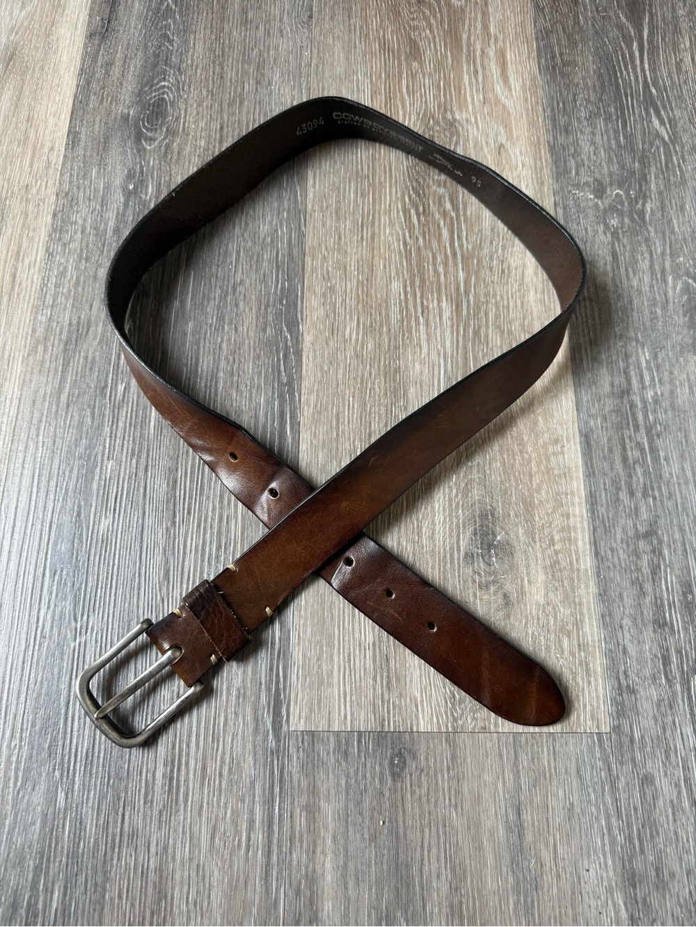Men's Brown Leather Belt with Brushed Metal Buckle 46 Inches